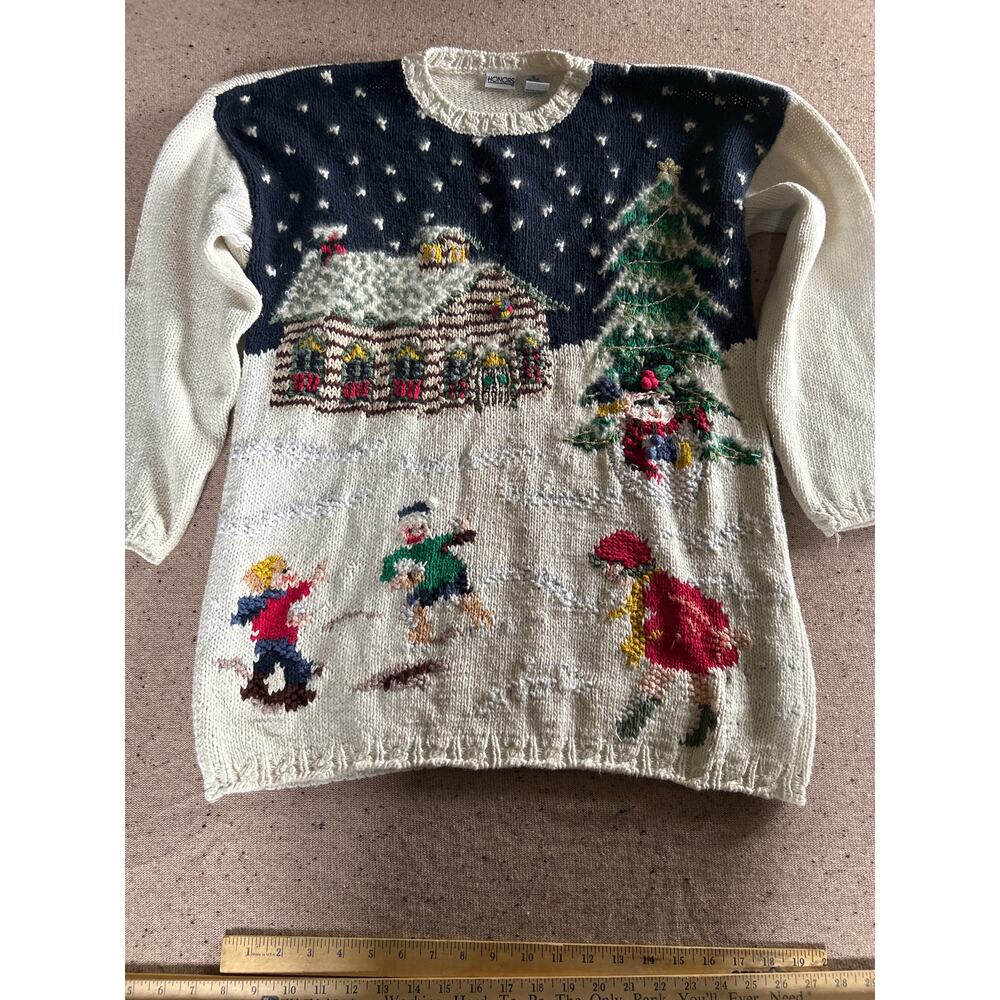 VTG Honors Cotton Blend Winter Scene Christmas Holiday Sweater XL